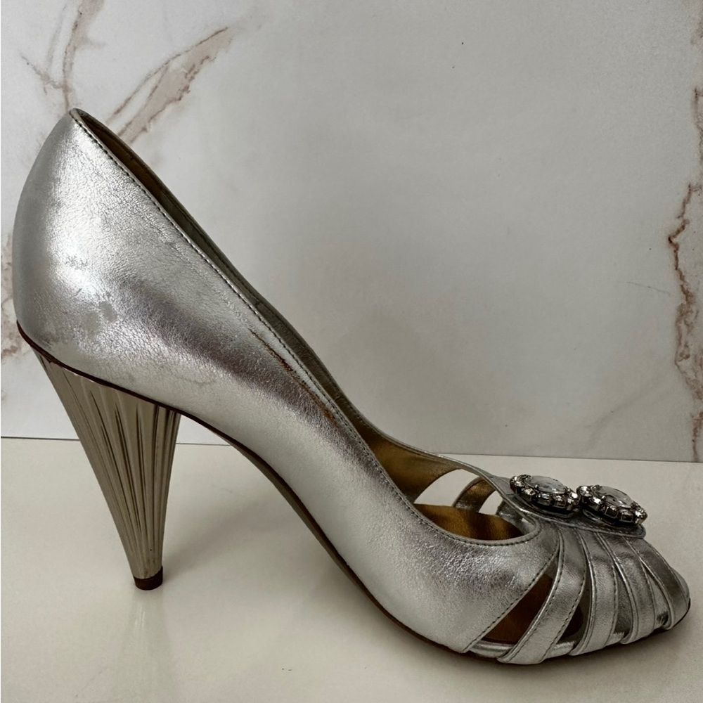 Dolce & Gabbana Vintage Silver Heels with Jeweled Embellishment